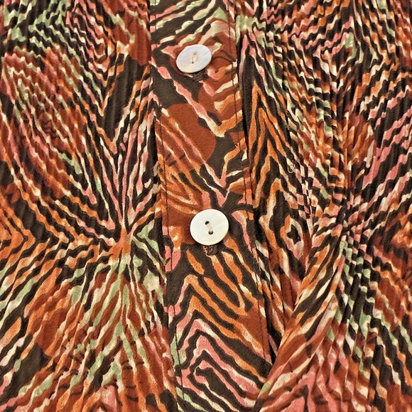 Sere Nade New York Accordion‎ Pleated Flare Sleeve Blouse Sz L Brown Geo Office - Picture 5 of 10